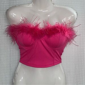 Salanta ladies Pink Feather Trim Bustier Top size large